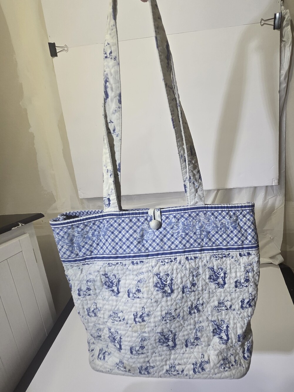 Russ Berrie Blue and White Quilted Floral Tote